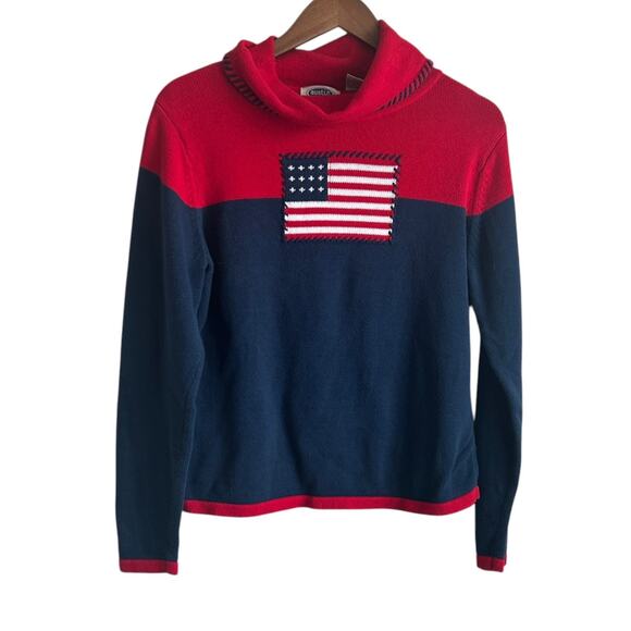 VTG Austin Clothing Women Sweater L Cowl Neck Knitted American Flag Patriotic - Picture 1 of 12